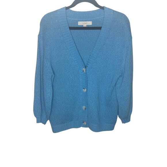 LOFT Sweaters - Blue Loft V-Neck‎ Cardigan-Size M-EUC